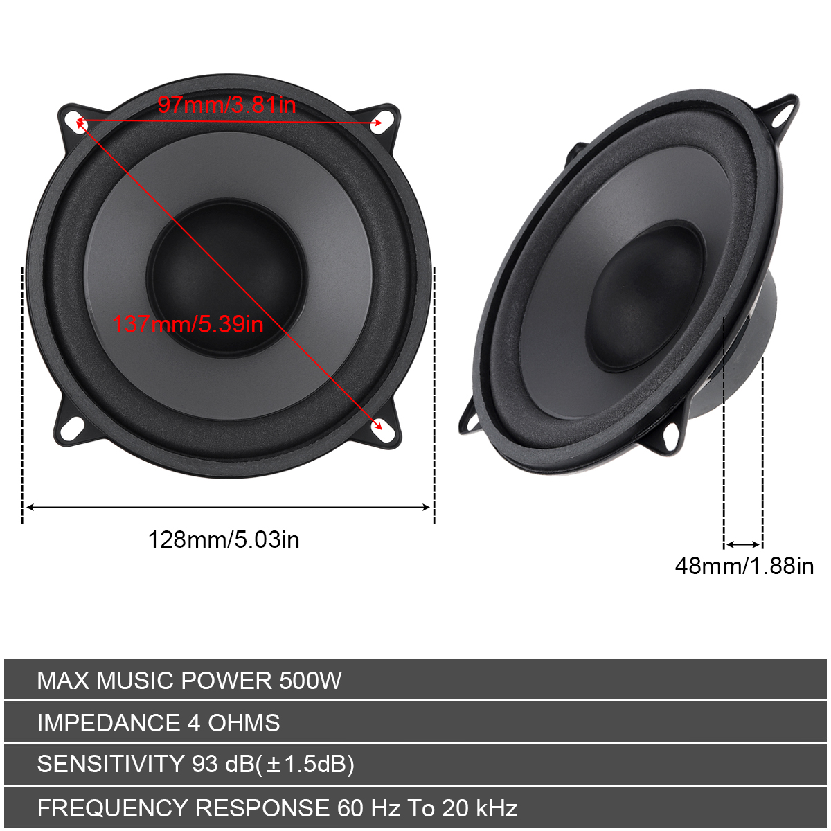 5 Inch 400W / 500W 2-Way Car H - Audio Universal Music recension och pris