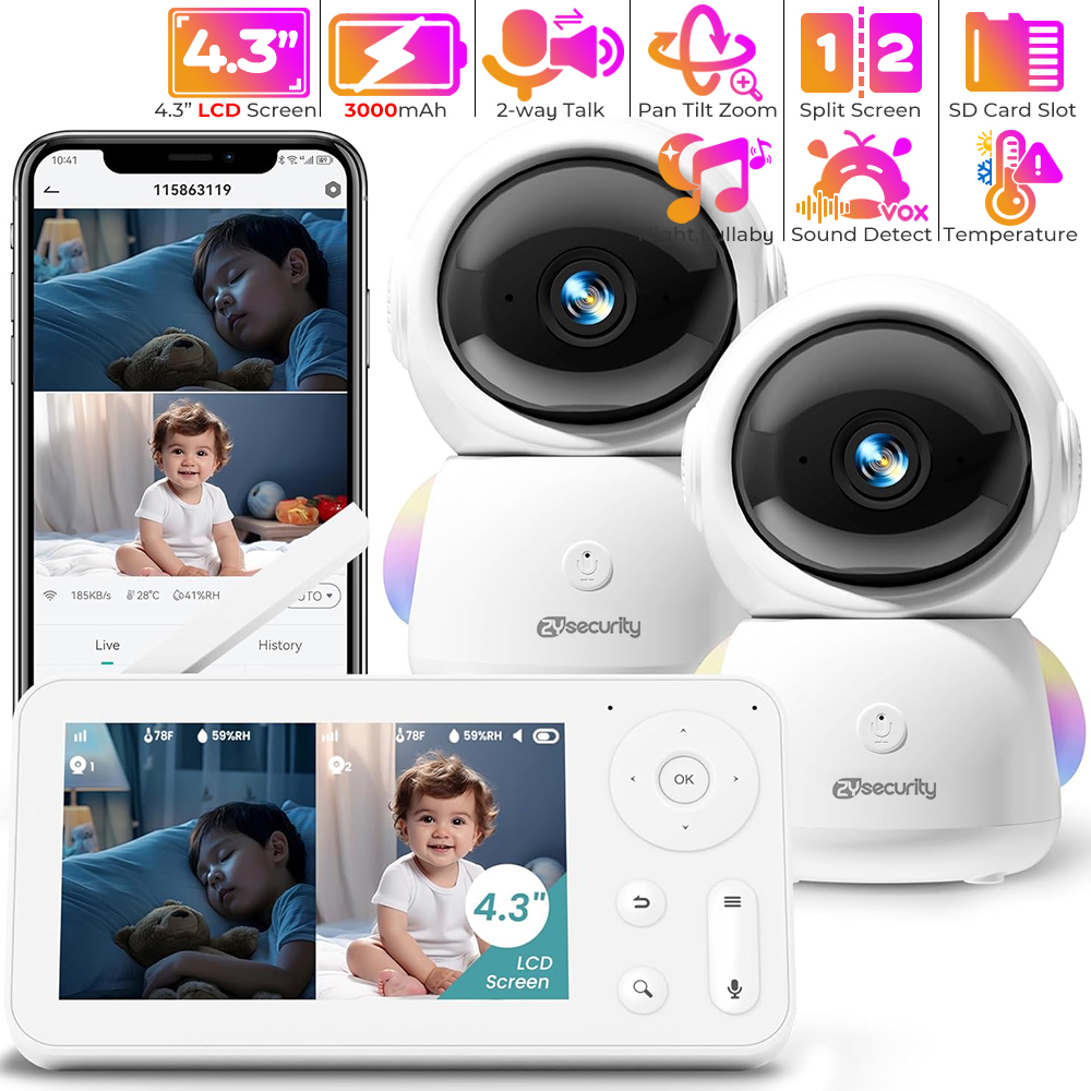 2K Baby Monitor with 2 Cameras - Audio Music Light recension och pris