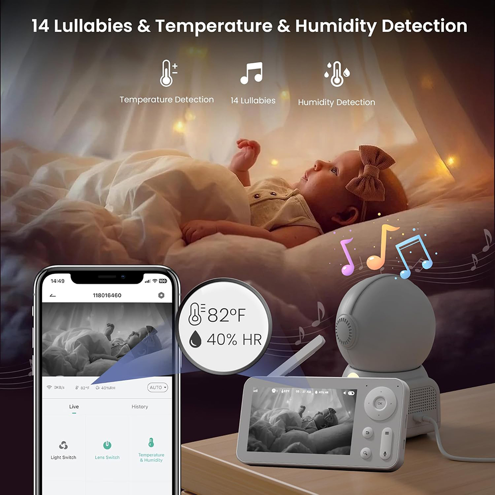 2K Baby Monitor with 2 Cameras - Audio Music Light recension och pris